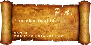 Preradov Apolló névjegykártya